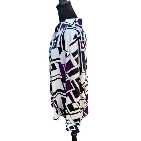 Lauren Ralph Lauren Womens Geometric Print Button-Up Blouse XL Office Old Money - Picture 6 of 12